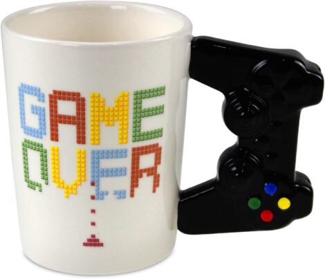 Game Over Game Controller Ceramic Handle Mug – Decorative Gift Box. Height 11cm, Width 14.5cm, Depth 8.5cm.