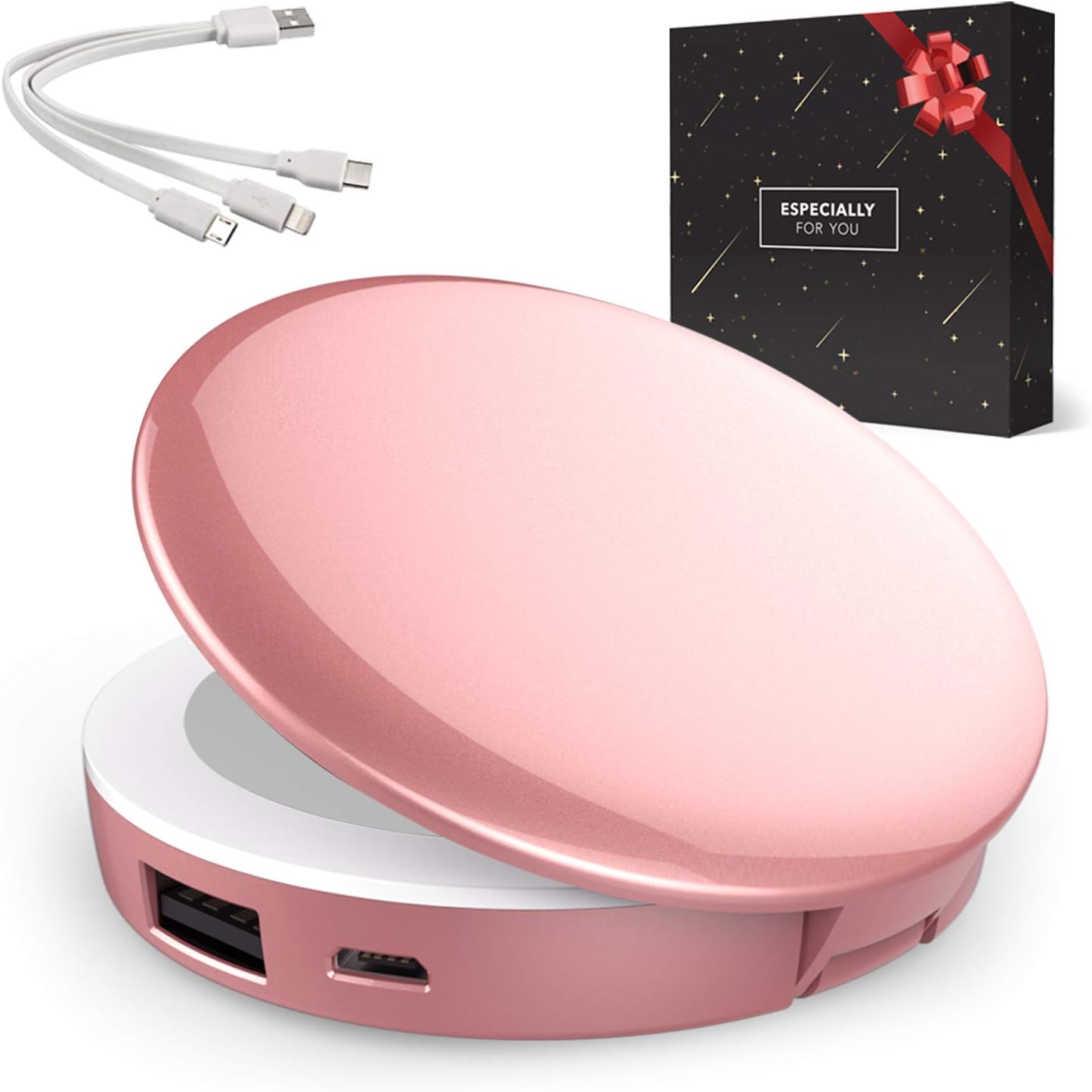 Gifts for women – power bank with LED mirror for iPhone Samsung – birthday gift – Valentine's gift – gift for sister – gift for mum (rose gold)