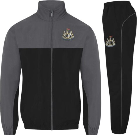 Official Newcastle United tracksuit set for men, including jacket and pants; perfect football gift.