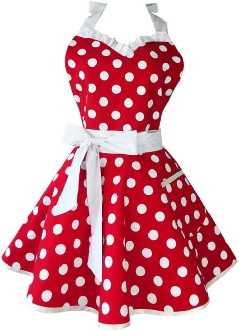 Golden Apple Red Retro Apron: Cute Polka Dot Kitchen Apron for Women and Girls