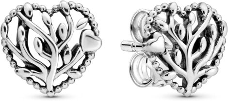 Pandora Family Tree Heart Earrings: Sterling Silver Studs for Women.