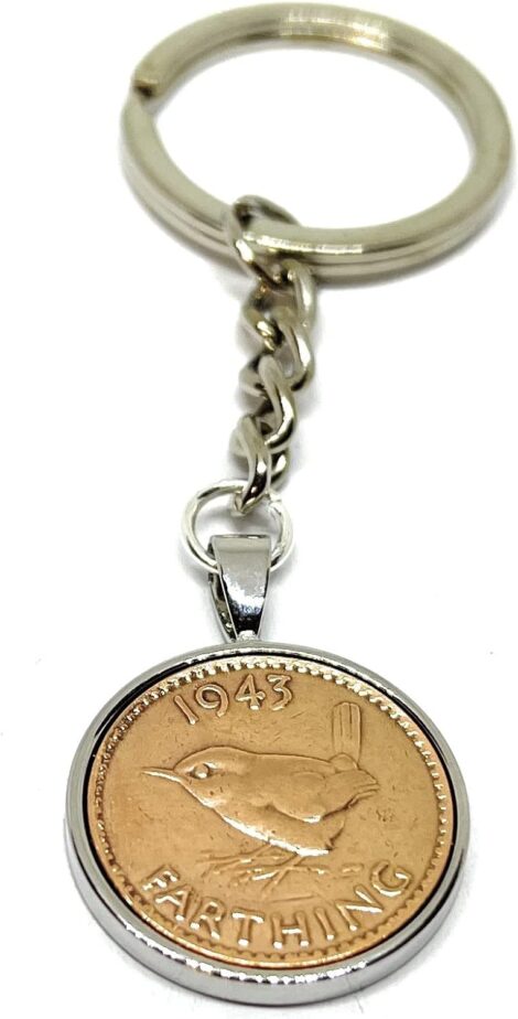 80th Birthday Keyring with Farthing, Sixpence Coin – Anniversary Gift for Mum, Dad, Brother, Sister, SLV