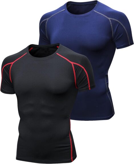 2 Pack Men’s Compression Sports T-Shirts, Fitness Training Gym Clothes