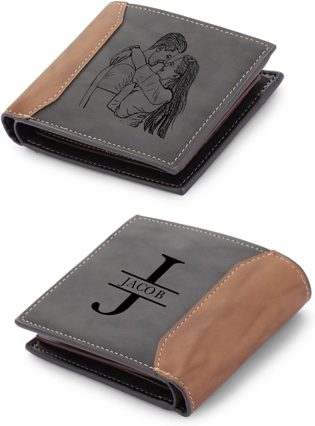 Jeweidea Engraved Name Alphabet Leather Wallet for Mens Personalized Letter Photo Bifold Wallet with a Card Holder RFID Blocking Coin for Husband Father Boyfriend for Christmas Birthday (Style 5)