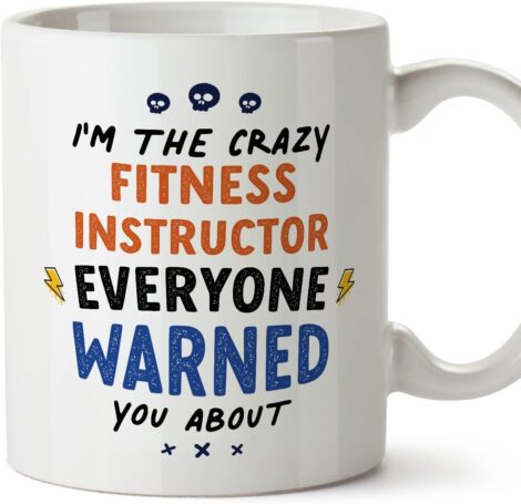 11oz Ceramic Funny Colleague Gift – MUGFFINS Fitness Trainer Mug with English Warnings.
