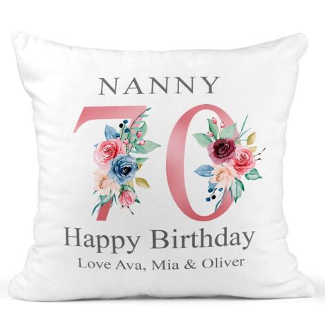 Personalized Floral Cushion with Kids Names, 70th Birthday Gift for Mum/Nanny/Grandma