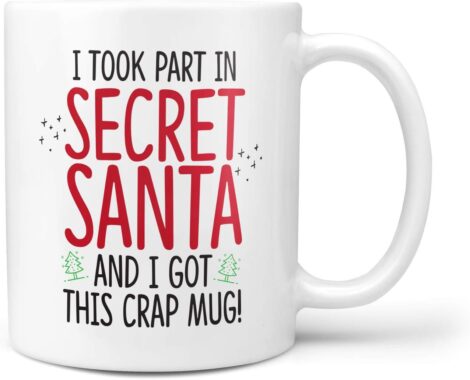 TeHe Gifts Office Secret Santa: Funny Work Christmas Mug for Tea and Coffee.