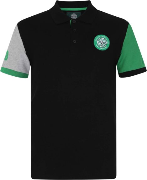 Official Celtic FC men’s polo shirt with club crest, perfect football gift.