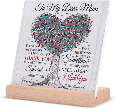 Juratar Mum Gift Quotes Sign with Stand, Birthday Presents for Mum, Daughter Son Decorations.