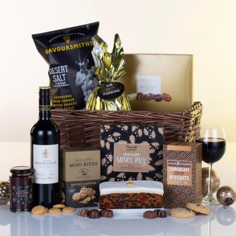 Christmas Gift Basket with Food and Drinks – Ideal for Employees, Customers, Family, and Friends. Delivered Soon.