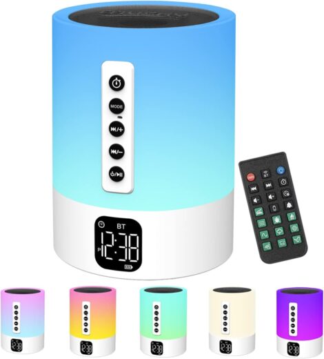 Bluetooth Speaker Night Light, White Noise Machine & Alarm Clock – Multi-Color Bedside Lamp Gift