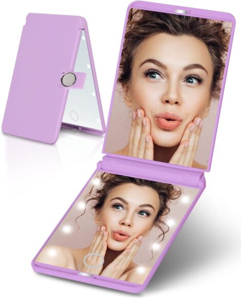 Compact, Portable Makeup Mirror with Adjustable Brightness and Auto Power off. Perfect Gift for Women and Teenage Girls.
