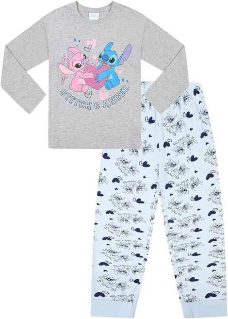 Disney Lilo and Stitch Girls Long PJ Set featuring Angel – Under 15 words.