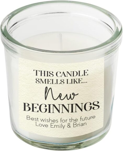 Customized Scented Candle with Personalized Message for New Beginnings. (Small)