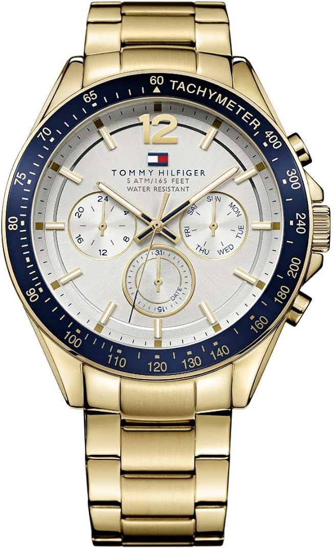 Tommy Hilfiger Analogue Multifunction Quartz Watch for Men with Gold Coloured Stainless Steel Bracelet - 1791121