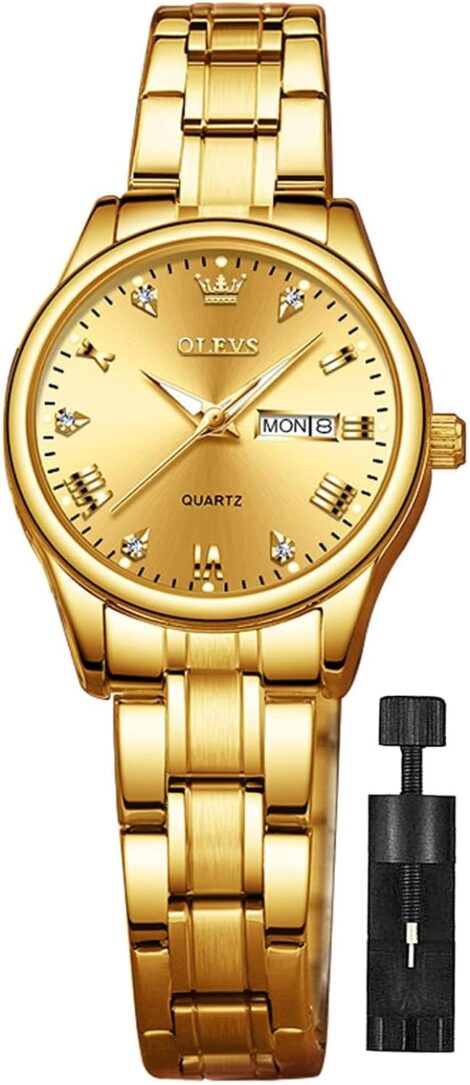 OLEVS Women’s Stainless Steel Water-Resistant Quartz Watch with Diamond Accents – Fashionable & Versatile