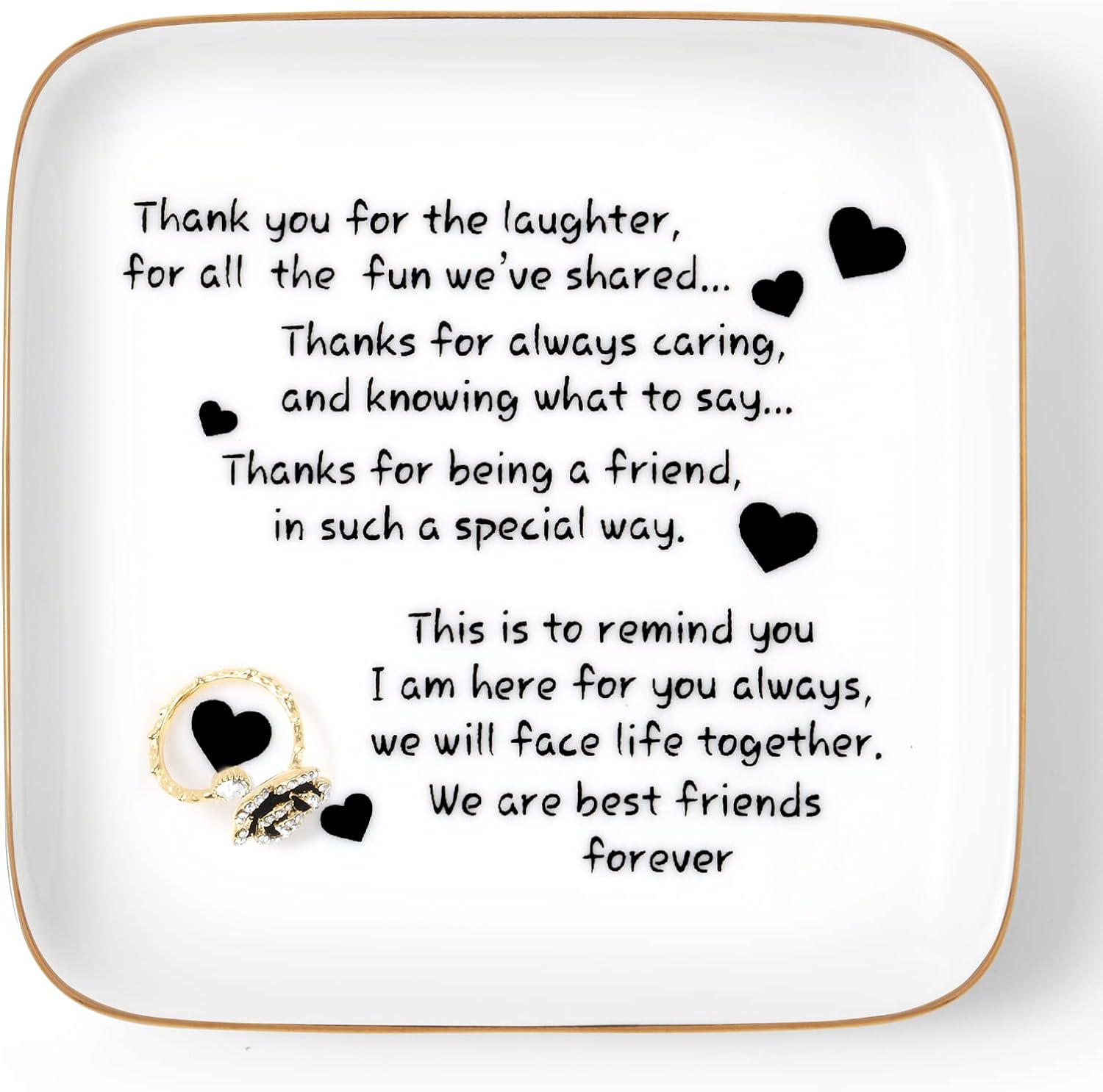 Friend Gift for Women Birthday, Trinket Ring Dish with Thank You Sayings, Inspirational Friendship Gifts for Women, Funny Gift Ideas for Her, BFF, Best Friends, Coworkers, Female