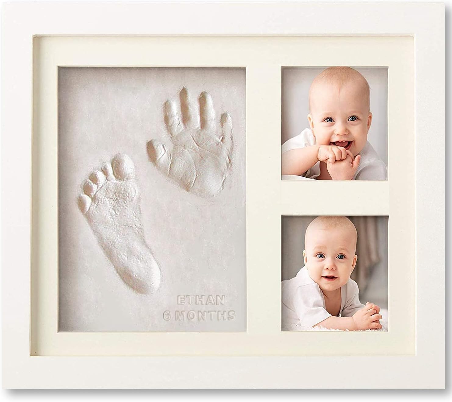 Baby Handprint Footprint Makers Kit Keepsake Photo Frame for Newborn Boys & Girls, Baby Gifts, Personalized Baby Milestone Gift, Memory Art Picture Frames for Baby Registry, Nursery Decor