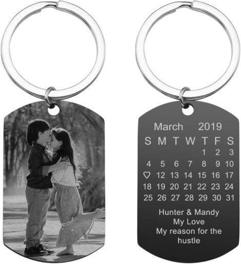 Zysta Custom Photo Calendar Keyring- Personalized Engraved Dog Tag for Special Dates