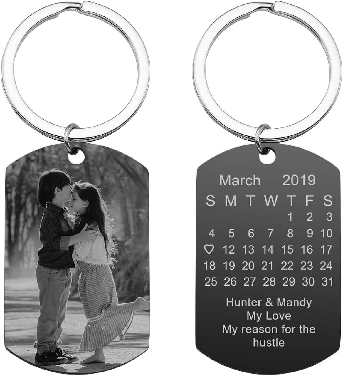 Zysta Customised Photo Calendar Text Keyrings Dog Tag Keyring Personalised Engraving Picture Message Special Date Keepsake Memorial Military Army Pendant Keyrings Gift