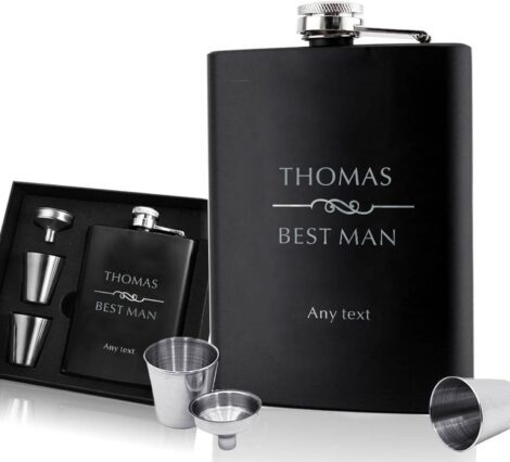 Design 2 Personalized Engraved 6oz Stainless Steel Hip Flask for Wedding, Christmas, Special Occasions.