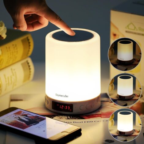 Homecube Bedside Lamp: Bluetooth Speaker, Light Clock Alarm, Radio – Perfect Gift for Everyone