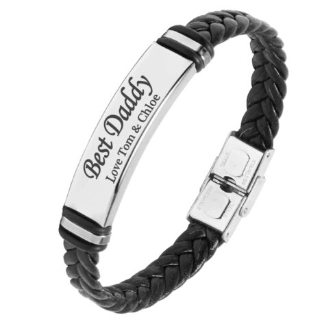 Customizable leather bracelet for men with adjustable size, perfect for gifting on birthdays or special occasions.