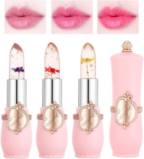 3pcs Clear Flower Jelly Lipstick Set: Moisturizing Colour Changing Lip Balm for Teenage Girls