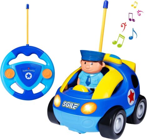 SGILE RC Police Car Toy for Toddlers, with Sound and Light, Birthday Gift for 18+ Months, Blue.