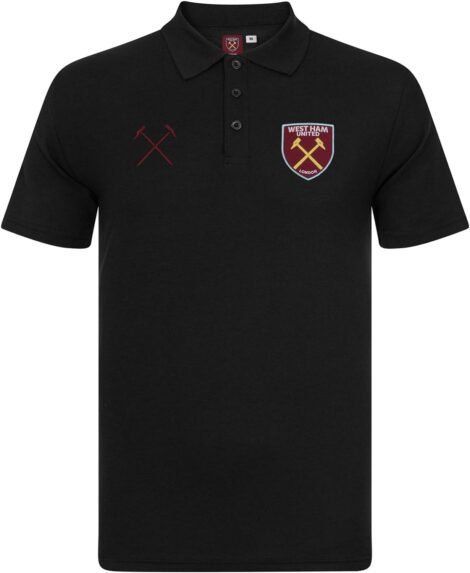 Official West Ham United men’s polo shirt with club crest, perfect gift for football fans.