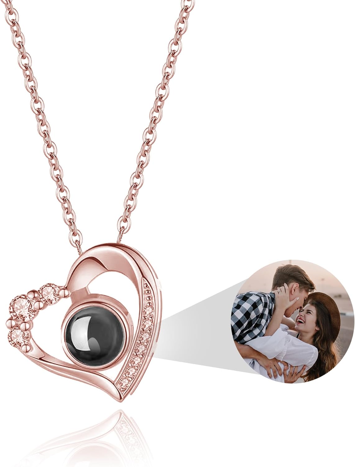 Photo Necklace Personalized Projection Necklace with Picture Inside - Custom Heart Jewelry -925 Sterling Silver Love Memorial Pendant Gifts for Women Girlfriend Mom Daughter Birthday Anniversary