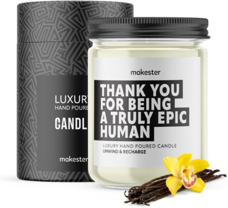 Makester’s Funny Thank You Candle – 220g Soy Wax with Vanilla, Jasmine & Sugared Almond