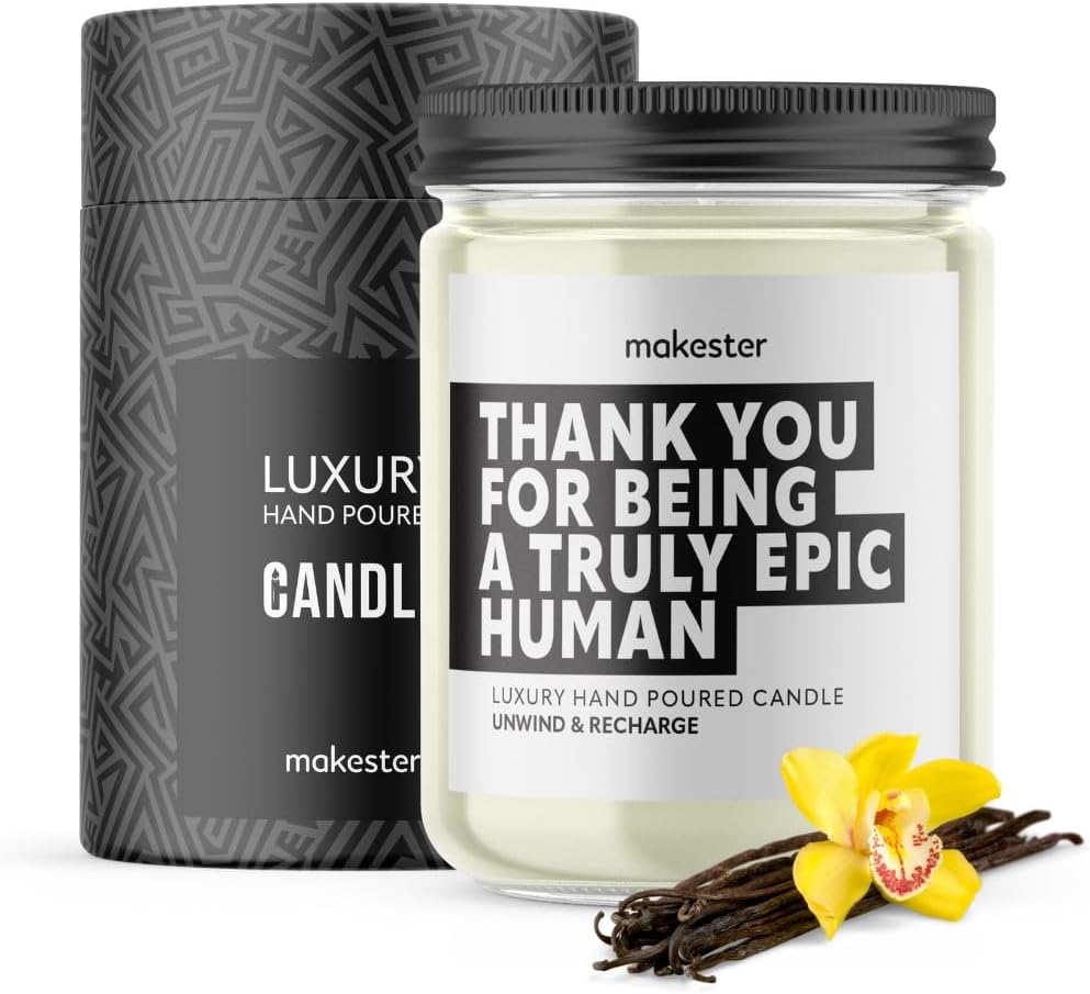 Thank You Candle - 220g Soy Wax with Madagascan Vanilla, Jasmine & Sugared Almond - Christmas Thank You Gift for Women, Teacher, Colleagues & Friends - Funny Candles by Makester