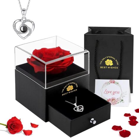 EGEKTBH Eternal Rose Gift Box with Love You Necklace, Romantic Gifts for Women on Mothers Day, Birthday