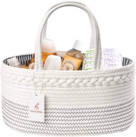 Luxury Baby Nappy Caddy – Large Cotton Rope Diaper Organizer for Changing Table & Nursery Storage