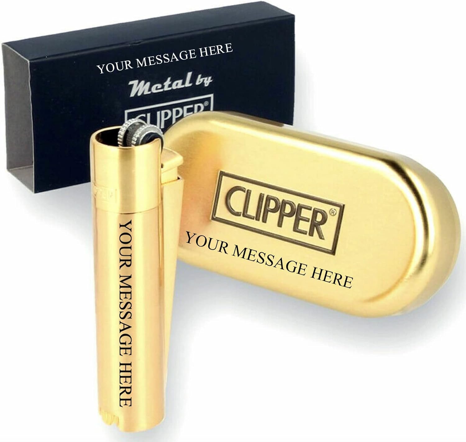 Limited Edition - Clipper Lighter ® Deep Laser Engraved Personalised Gold Metal - Engraving Included for Birthdays, Anniversaries, Weddings and Valentines - Gold