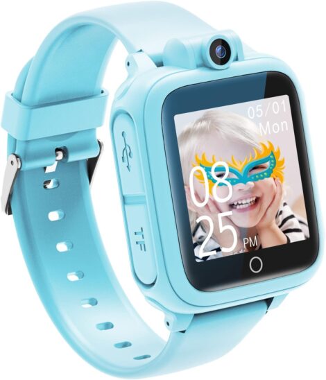 Qhot Kids Smart Watch – Touchscreen Camera Games Music Video Alarm Flashlight Toy Gift (Blue)