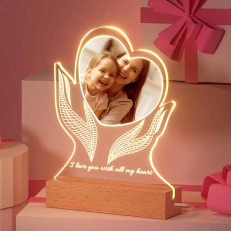 DPDP Customized Night Light with Heart-shaped Photo for Mom, Dad, and Grandma.