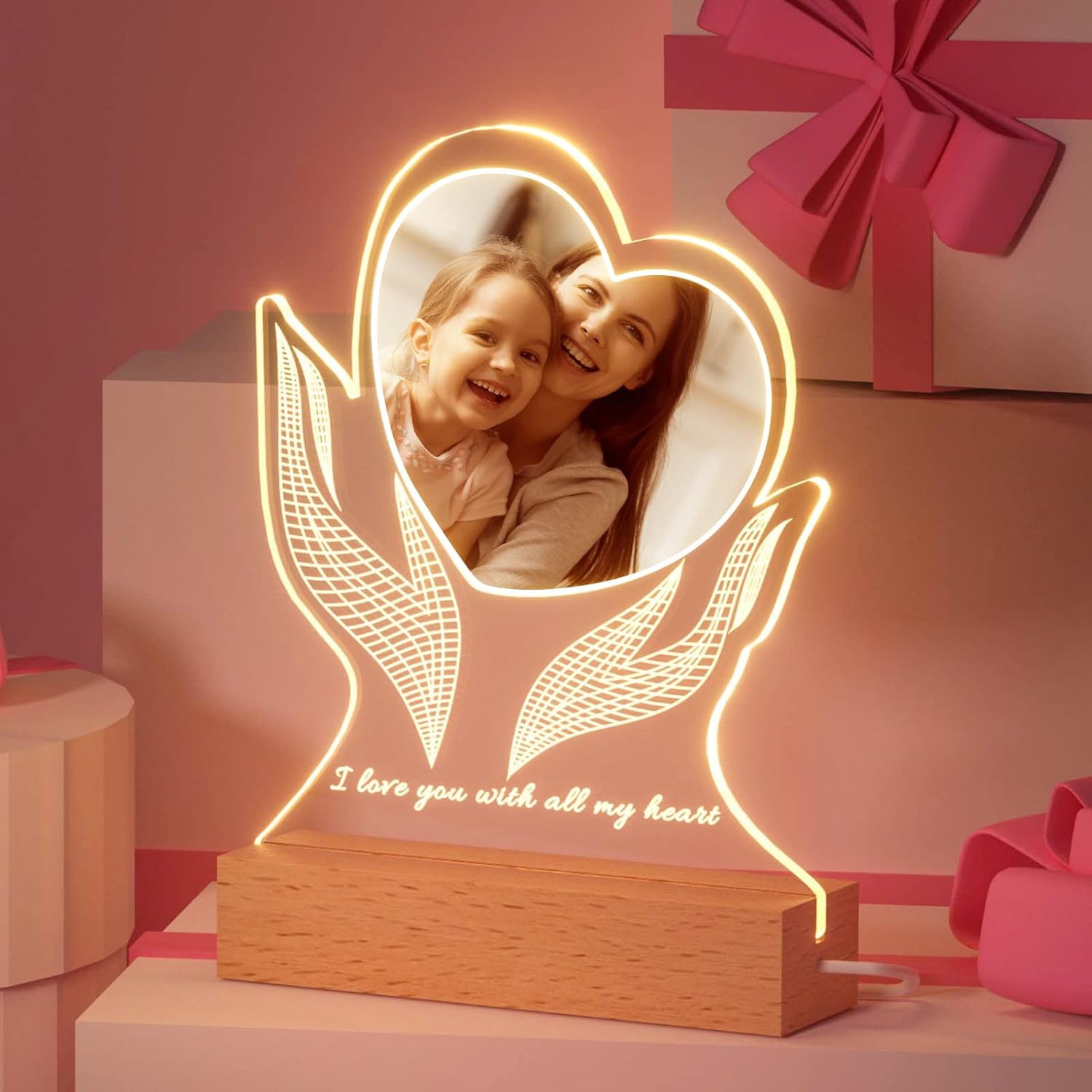 DPDP Personalised Photo Gifts for Women Night Light Gift Heart Photo lamp Gift for Mum dad Nana