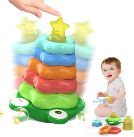 Montessori Stacking Toys – Toddler Building Blocks – Travel Sensory Toys – 1st Birthday Gifts