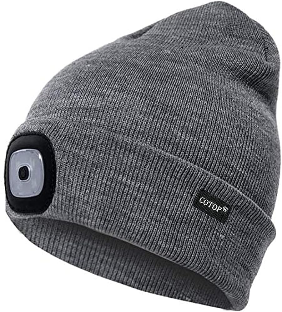 COTOP Unisex LED Headlamp Beanie Cap Men's Women Gift Winter Warm Beanie Hat Hands Free Lighted Beanie Cap for Dog Walking Night, Running, Camping,Hiking