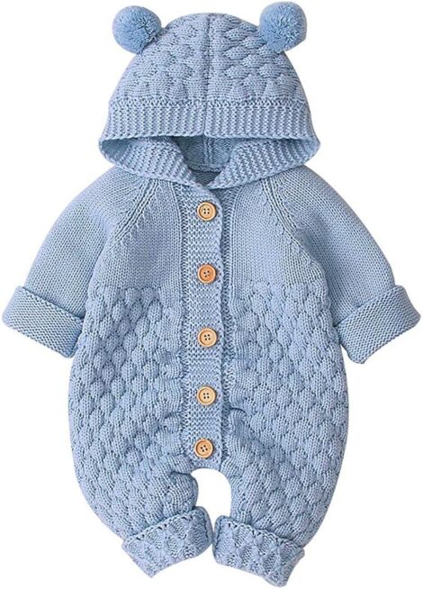 VICROAD Baby Hooded Knitted Rompers – Cozy Onesies for Newborn Girls and Boys