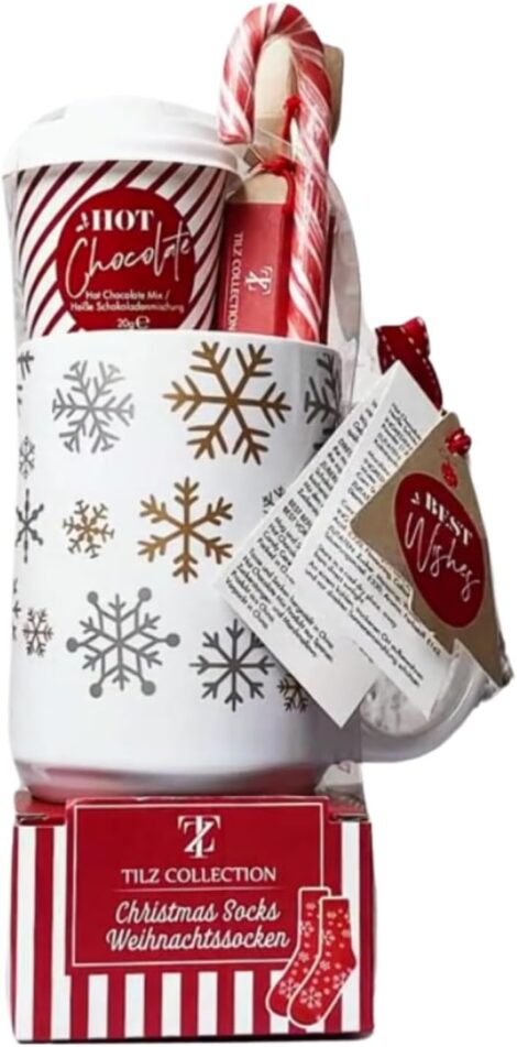 Vegan Hot Chocolate Gift Set: Mug, Sachets, Marshmallows, Candy Canes & Travel Cup