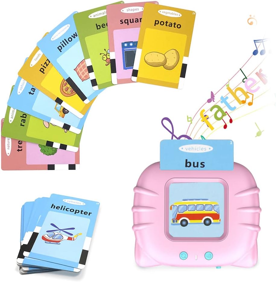 Bcamelys Talking Flash Cards for Toddlers 2-4 Yrs ,Educational Toys 1 2 3 4 Year Old - Speech Therapy Educational Learning Interactive Toys, Machine Birthday Gift Ages 1-4, Pink (99954UZY8VZY)