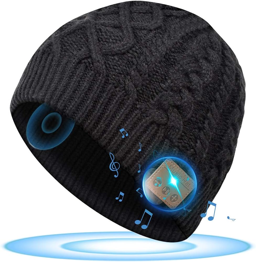 Gifts for Men Women Bluetooth Beanie - Stocking Fillers Xmas Gifts for Mum Dad Teen Boys Girls, Christmas Eve Box Fillers Hat with Headphones Speakers & Mic, Music Hat Gadgets Gifts, Black, One size