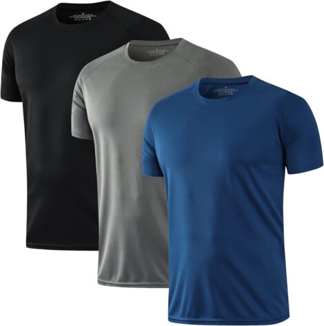 HOPLYNN 3/5 Pack Men’s Dry Fit Running Shirts: Cool, Breathable Gym Tops for Sport and Workout.