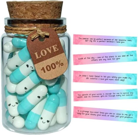 INFMETRY Girlfriend Gifts: Capsule with 50 Lovely Notes Pills for Birthday, Anniversary, Valentines Day.