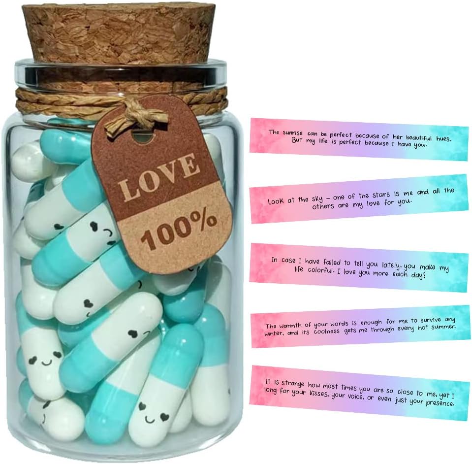 INFMETRY Gifts For Girlfriend Prewritten Message In Capsule Lovely Notes Pills Birthday Anniversary Valentines Day Gifts for Her (Girlfriend 50pcs)