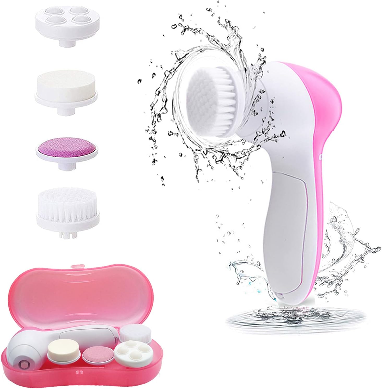 Facial Cleansing Brush Face Brush Electric Face Massager Facial Cleansing Spin Brush Set for Gentle Exfoliating,Removing Blackhead Gift Skincare for Teenage Girl(Pink1)
