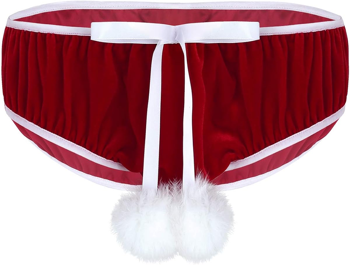 FEESHOW Mens Santa Hat Design G-String Thongs Fantasy Novelty Gift Secret Santa Bikini Xmas Christmas Posing Pouch Thong